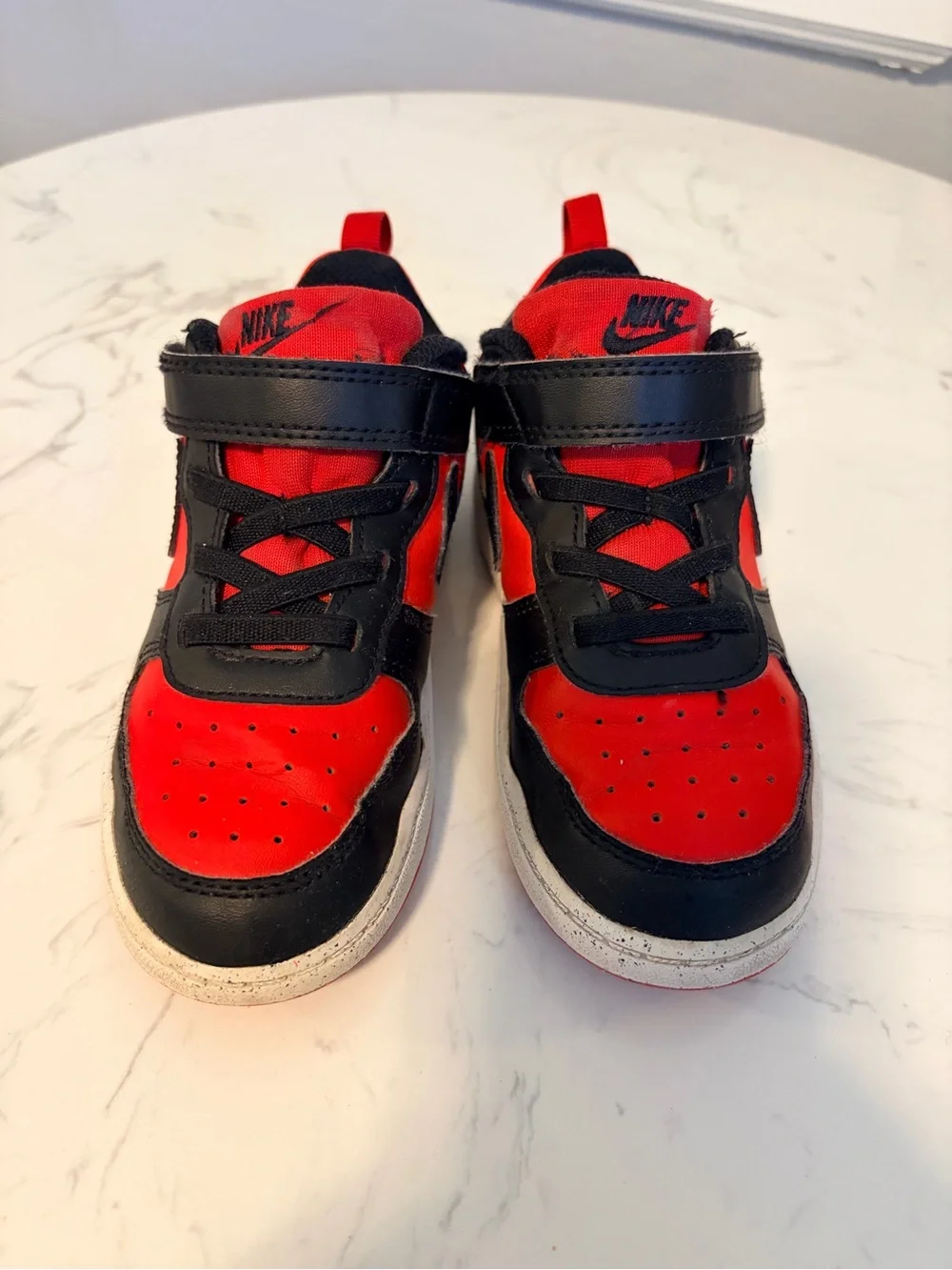 Kids Nike Red and Black Low Court Borough Sneakers with Velcro Strap